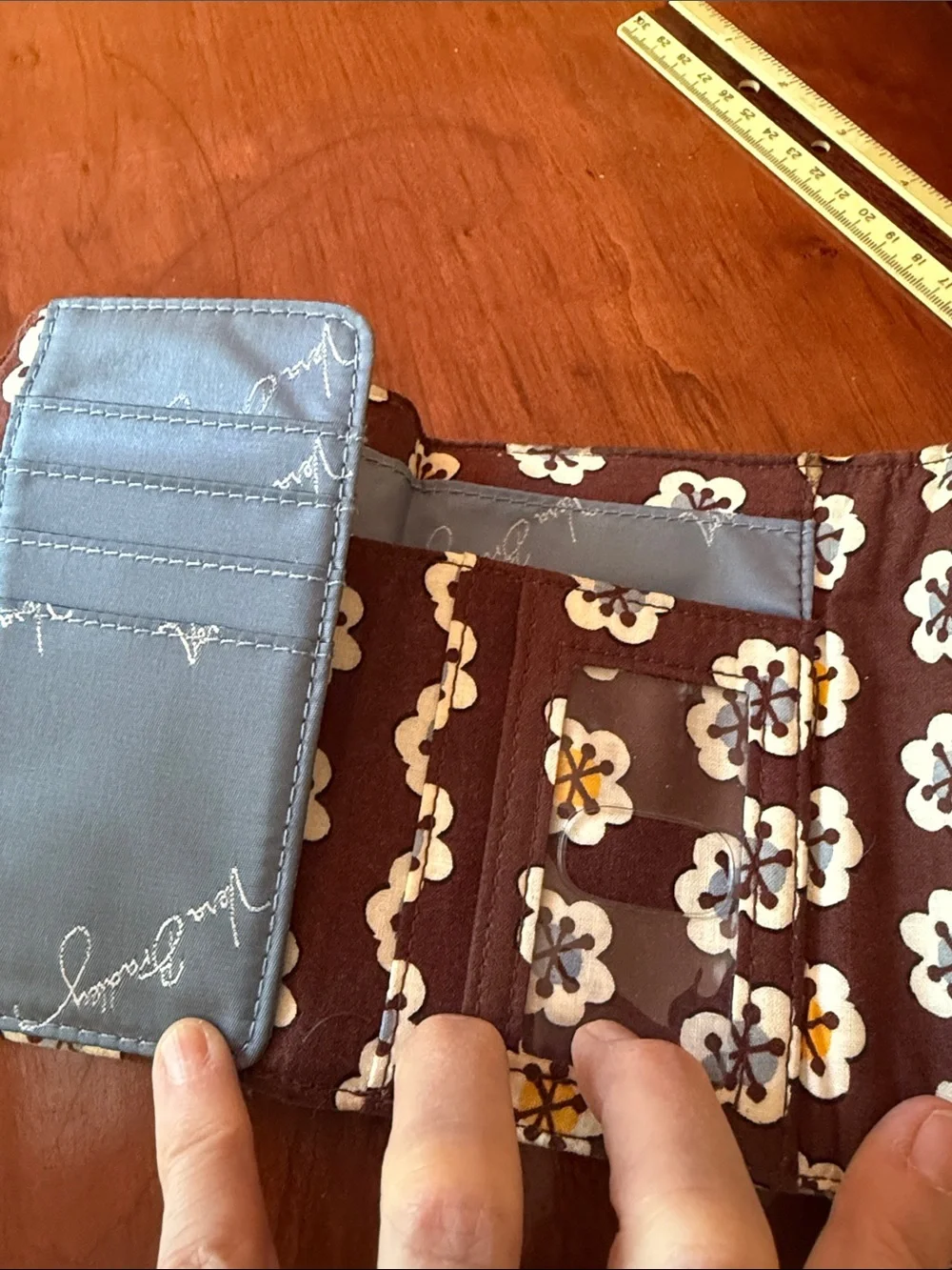 Vera Bradley Small Brown/ tan Floral Quilted trifold Wallet